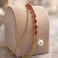 Crimson Marquise & Pearl Drop Bracelet