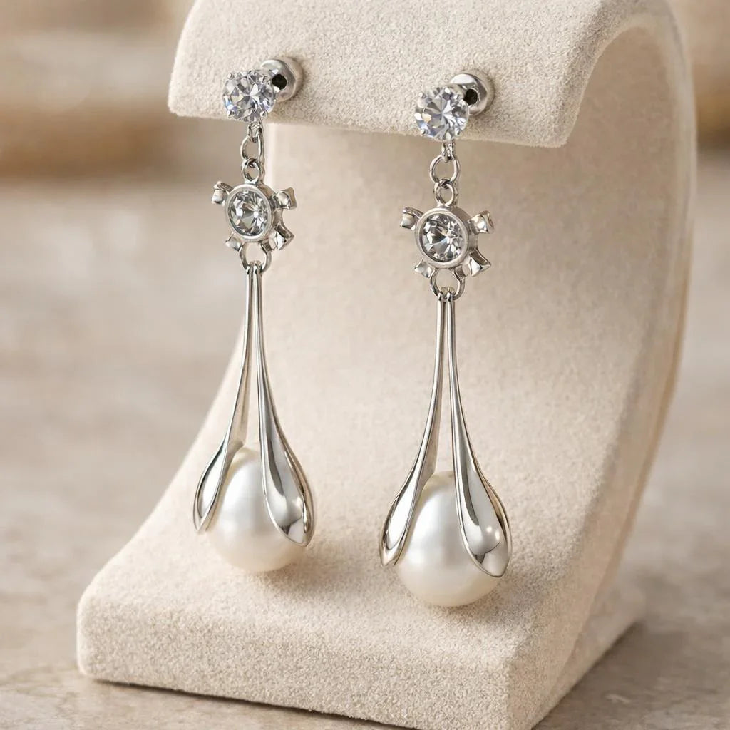 Crystal & Pearl Tassel Drops Earrings