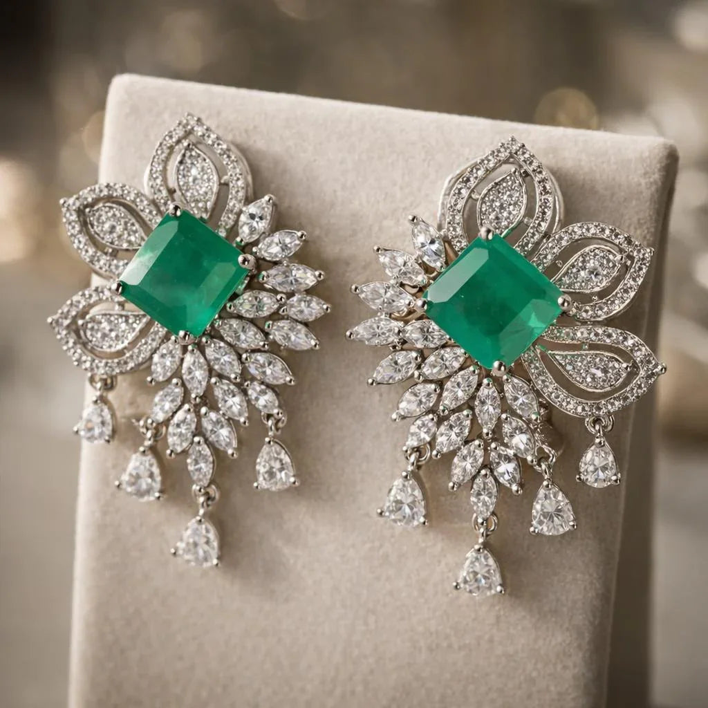 Emerald Starburst Fringe Earrings