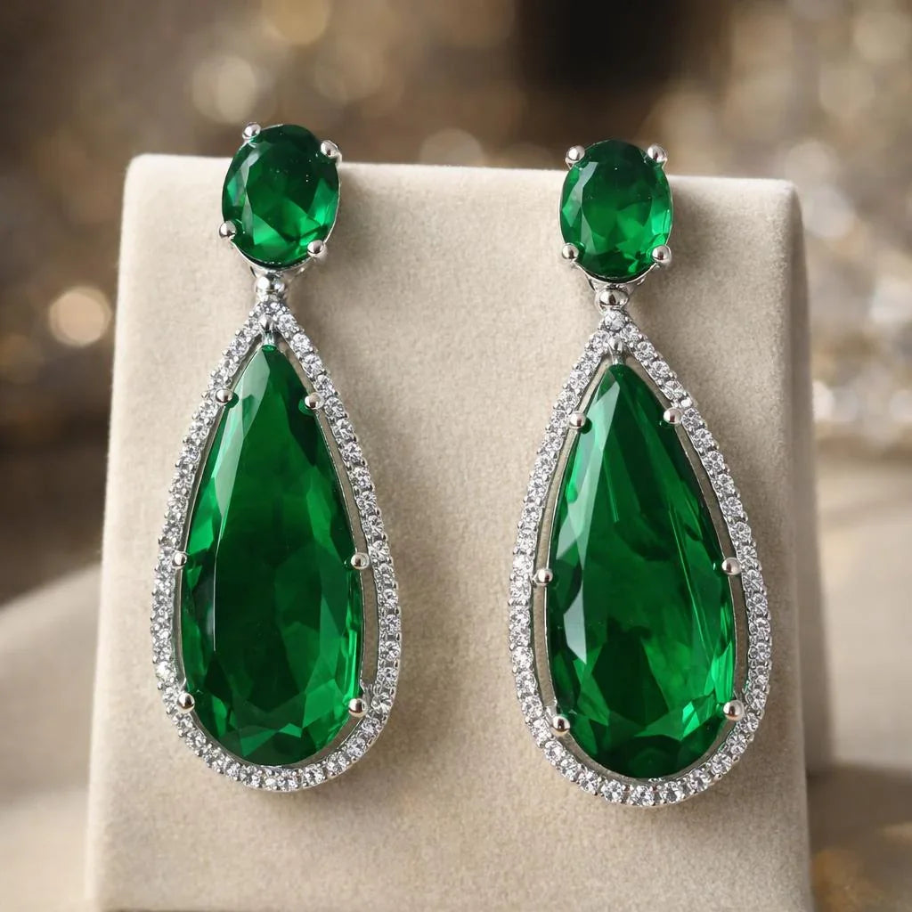 Emerald Teardrop Halo Earrings