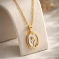 Golden Tulip Enamel Oval Medallion Necklace