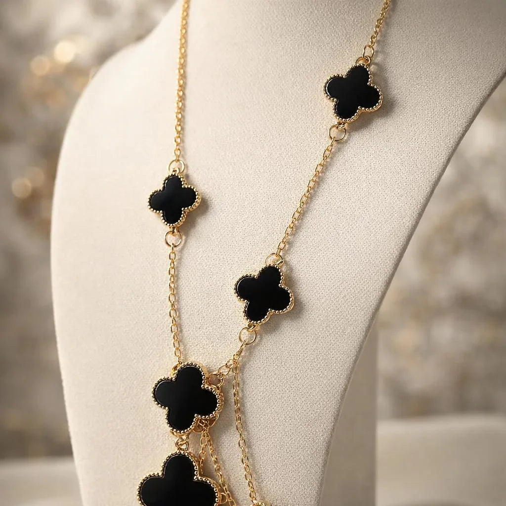 Midnight Onyx-Style Tiered Clover Necklace