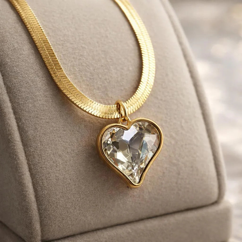 Radiant Faceted Heart Herringbone Necklace