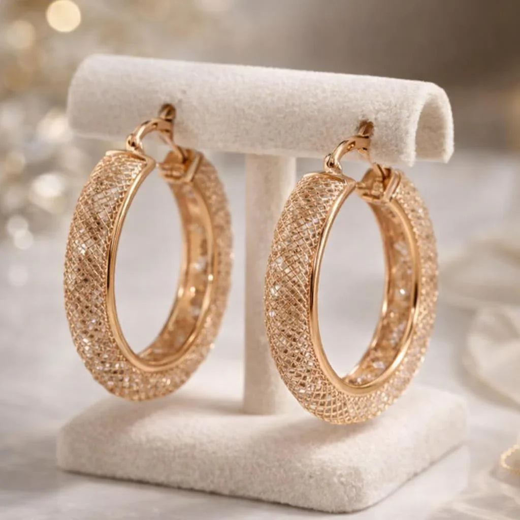 Textured Rose-Gold Mesh Hoop Earrings