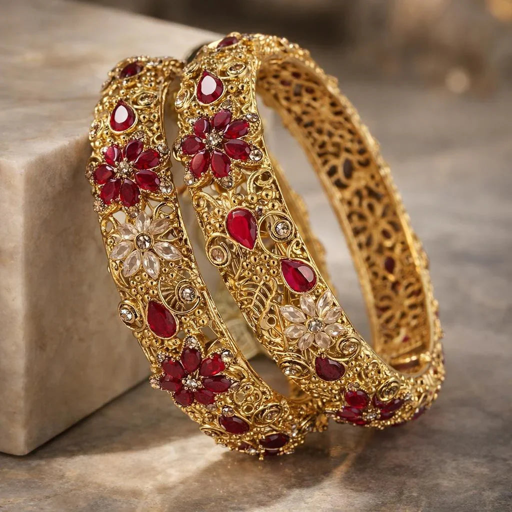The Ruby Blossom Filigree Bangle