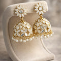 White Daisy Enamel Jhumka Earrings