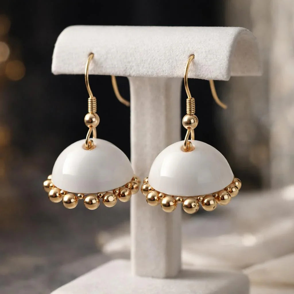 White Dome Beaded Dangler Earrings